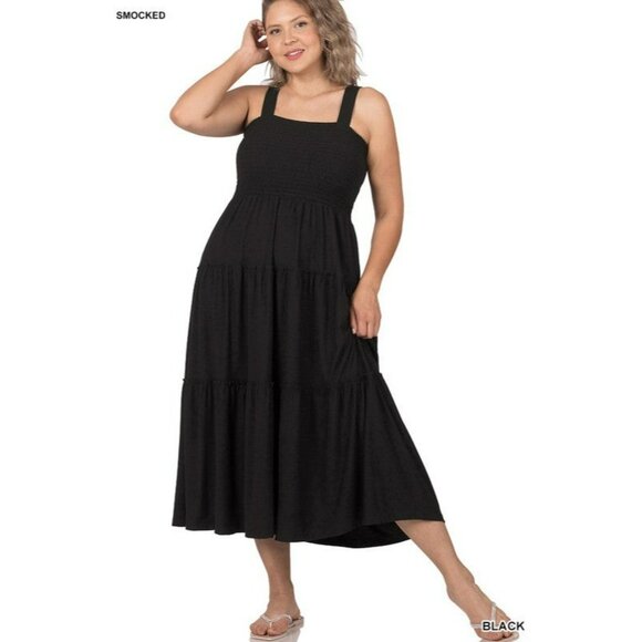 Plus Smocked Tiered Midi Dress - Picture 6 of 14